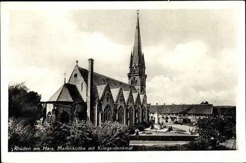 Ak Rhüden Seesen am Harz, Martinikirche mit Kriegerdenkmal