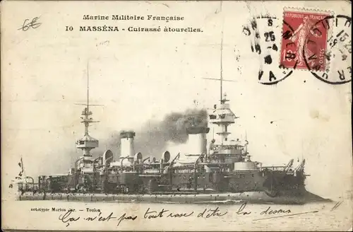 Ak Französisches Kriegsschiff, Masséna, Cuirassé atourelles, Marine Militaire Fraincaise