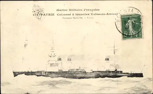 Ak Französisches Kriegsschiff, Patrie, Cuirassé a tourelles, Marine Militaire Francaise