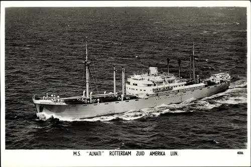 Ak Dampfer MS Alnati, Rotterdam Zuid Amerika Lijn, Fliegeraufnahme