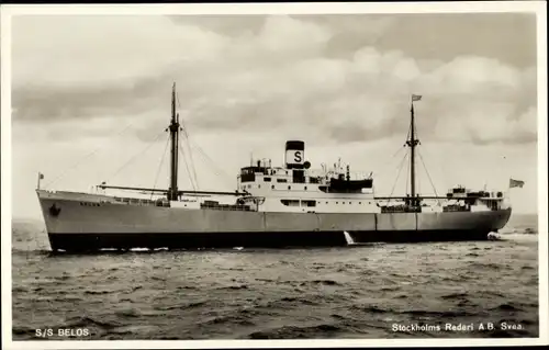 Ak Frachtschiff SS Belos, Stockholms Rederi Ab Svea
