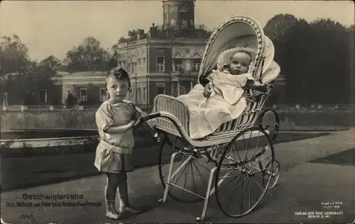 Ak Geschwisterliebe, Prinz Wilhelm und Prinz Louis Ferdinand von Preußen, Kinderwagen, Liersch 1948