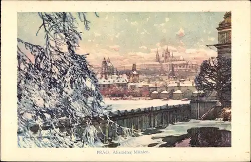 Künstler Ak Praha Prag Tschechien, Altstädter Mühlen, Winter