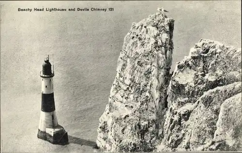 Ak Eastbourne East Sussex England, Beachy Head Lighthouse, Devils Chimney