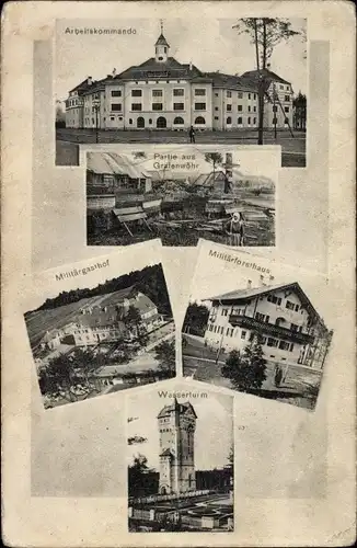 Ak Grafenwöhr in Bayern, Arbeitskommando, Militärgasthof, Militärforsthaus, Wasserturm