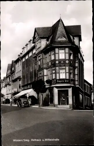 Ak Wissen an der Sieg Westerwald, Rathaus, Mittelstraße, Drogerie