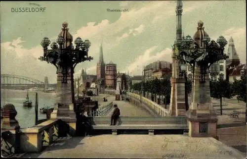 Ak Düsseldorf am Rhein, Rheinansicht, Brücke