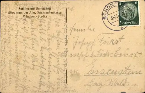 Ak Schonstett Schonstätt Oberbayern, Sanatorium