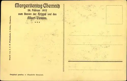 Scherenschnitt Künstler Ak Streubel, Charlotte, Chemnitz in Sachsen, Margeritentag 28.2.1911