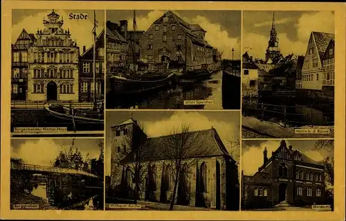 Ak Stade in Niedersachsen, Museum, Bürgermeister Hintze Haus, Speicher, Wilhardi Kirche