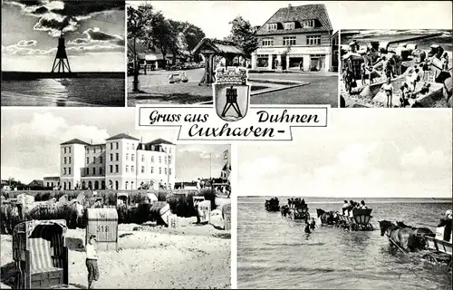 Ak Nordseebad Duhnen Cuxhaven, Strand, Wattwagen, Abendstimmung