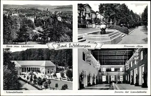 Ak Bad Wildungen in Nordhessen, Ort vom Waldhaus gesehen, Brunnenallee, Wandelhalle