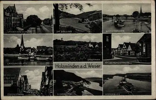 Ak Holzminden an der Weser, Landesbauschule, Stadtpark, Straßenpartien, Weserbrücke