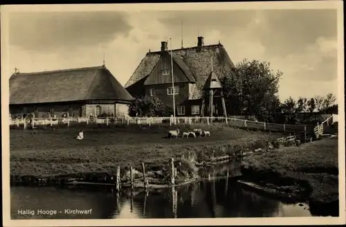 Ak Hallig Hooge in Nordfriesland, Kirchwarf, Glockenturm