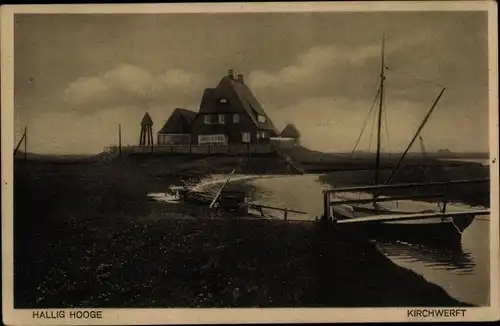 Ak Hallig Hooge in Nordfriesland, Kirchwerft, Uferpartie