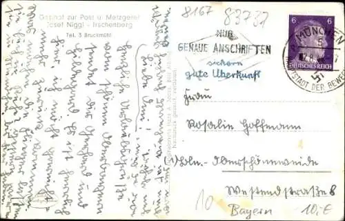 Ak Irschenberg in Oberbayern, Gasthof zur Post, Außenansicht, Terrasse, Kirche