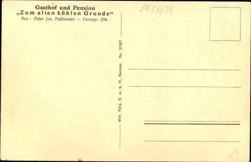 Ak Königswinter am Rhein, Pension Zum alten kühlen Grunde