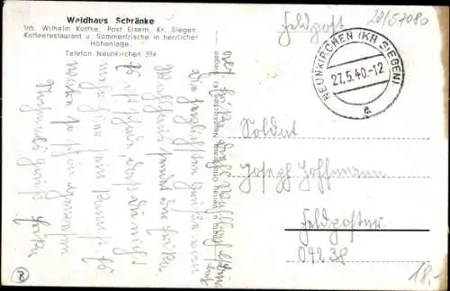 Ak Neunkirchen im Siegerland, Waldhaus Schränke