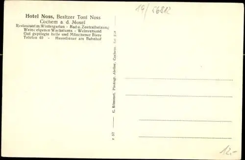 Ak Cochem a.d. Mosel, Hotel Noss, Toni Noss, Innen