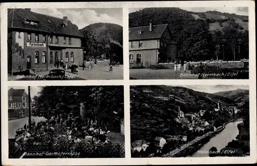 Ak Heimbach in der Eifel, Panorama, Bahnhof Front, Gaststätte