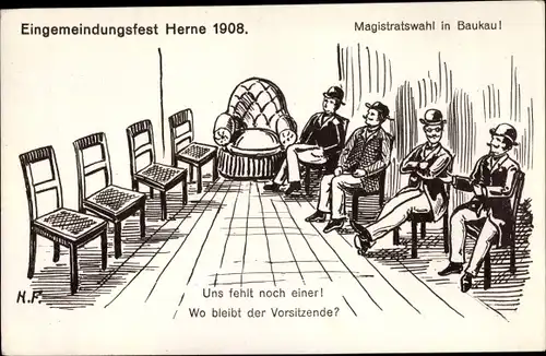 Künstler Ak Herne im Ruhrgebiet, Eingemeindungsfest 1908, Magistratswahl in Baukau