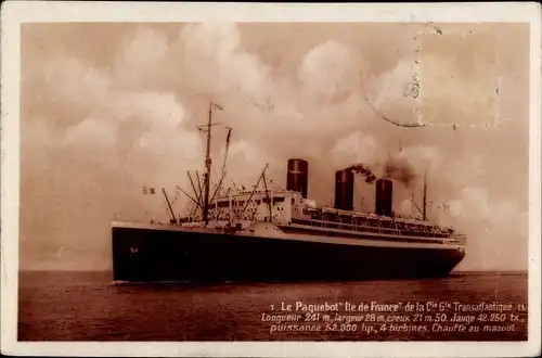 Ak Dampfer Ile de France, CGT, French Line