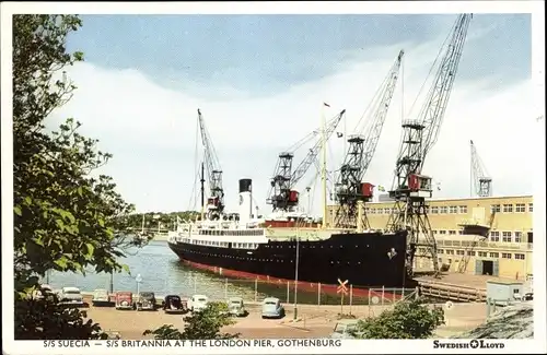 Ak London City, Dampfer SS Suecia, SS Britannia at the London Pier, Swedish Lloyd