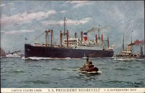 Künstler Ak Stöwer, Willy, Dampfschiff SS President Roosevelt, USL, Dampfer