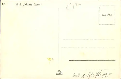 Ak Dampfschiff MS Monte Rosa, Dampfer, HSDG