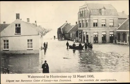 Ak Hontenisse Zeeland, Watersnood op 12 Maart 1906