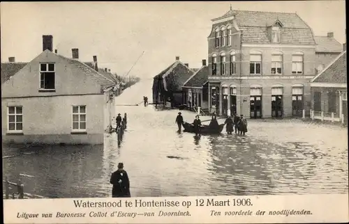 Ak Hontenisse Zeeland, Watersnood op 12 Maart 1906