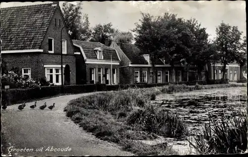 Ak Abcoude Utrecht Niederlande, Straßenpartie, Häuser, Teich, Enten