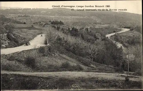 Ak Puy de Dôme, Circuit d'Auvergne, Coupe Gordon Bennett 1905, Grand tournant, vu de la Roche Percee