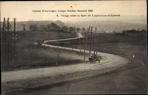 Ak Puy de Dôme, Circuit d'Auvergne, Coupe Gordon Bennett 1905, Virage entre la Gare de Laqueuille