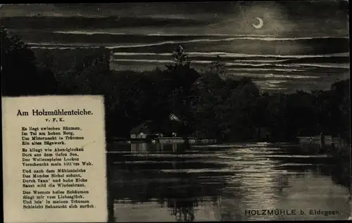 Mondschein Ak Eldagsen Springe am Deister Niedersachsen, Am Holzmühlenteich