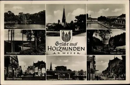 Ak Holzminden an der Weser, Holzmindertal, Obere Straße, Weserbrücke, Teichanlage