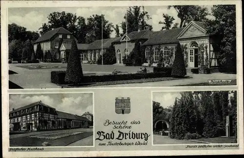 Ak Bad Driburg in Westfalen, Gräfl. Kurhaus, Trinkhalle, Friedrich Wilhelm Weber Denkmal