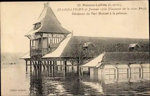 Ak Maisons Laffitte Yvelines, Inondations 1910, Batiment du Pari Mutuel a la pelouse
