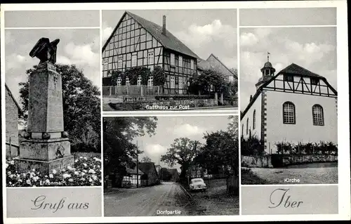 Ak Iber Einbeck in Niedersachsen, Ehrenmal, Gasthaus zur Post, Dorfpartie, Kirche