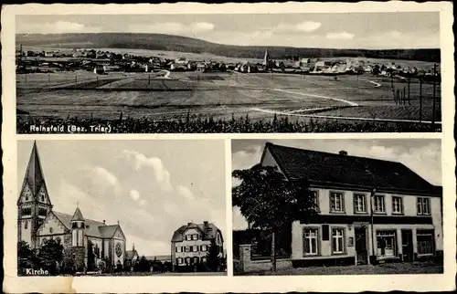 Ak Reinsfeld Rheinland Pfalz, Gasthaus Zum Bahnhof, Kirche, Blick auf den Ort