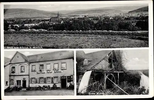 Ak Altrich in Rheinland Pfalz, Rothe Mühle, Wassermühle, Gasthaus, Blick auf den Ort