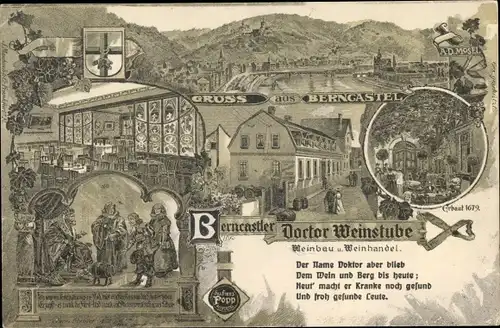 Ak Bernkastel Kues an der Mosel, Berncasteler Doctor Weinstube, Innenansicht