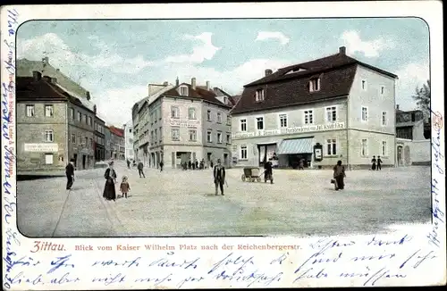 Ak Zittau in der Oberlausitz, Kaiser Wilhelm Platz, Reichenberger Straße, Buchbinderei