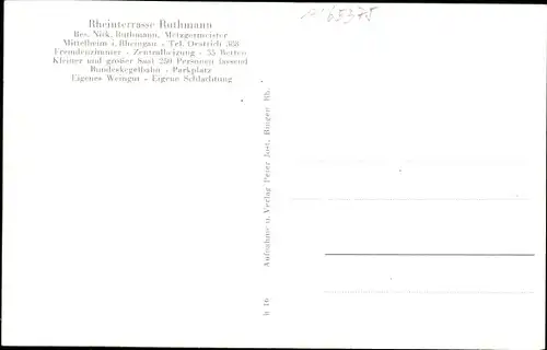 Ak Mittelheim Oestrich Winkel am Rhein Rheingau, Rheinterrasse Ruthmann, Aussen- und Innenansicht