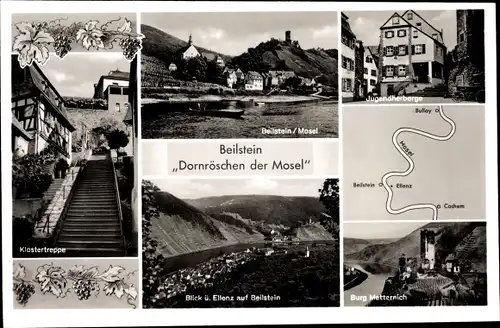 Ak Beilstein an der Mosel, Jugendherberge, Burg Metternich, Klostertreppe