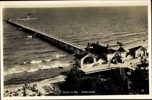 Ak Sellin auf Rügen, Seebrücke, Dampfer