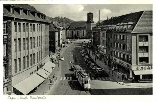 Ak Hagen in Westfalen, Mittelstraße, Straßenbahn Linie 7