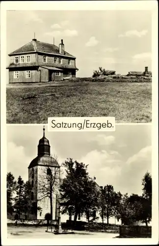 Ak Satzung Marienberg im Erzgebirge, Kirche, Ortspartie