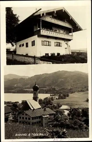 Foto Ak Gmund am Tegernsee Oberbayern, Pension, Kirche, Teilansicht