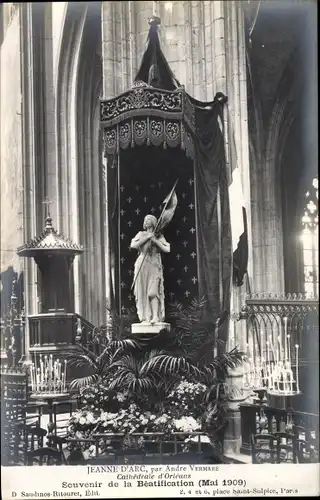 Ak Orléans Loiret, Jeanne d'Arc, Plastik von Andre Vermare, Kathedrale, Beatification 1909